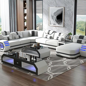 Modern White Leather Sectional Sofa Set Furniture Sofa Living Room Furniture With Led Light