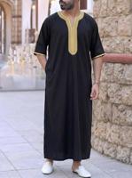 Robes longues respirantes en coton et polyester pour hommes musulmans, à manches courtes, brodées, rayées, style marocain africain, design Abaya