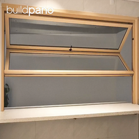 Fenêtre pliante verticale en aluminium à grain de bois, ouverture vers le haut, design extérieur moderne pour maison