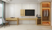 Ensemble de meubles de chambre d'hôtel, lit king-size moderne en panneaux de bois, sur mesure pour projets d'appartements et chambres d'hôtes 2 à 5 étoiles, usine OEM ODM
