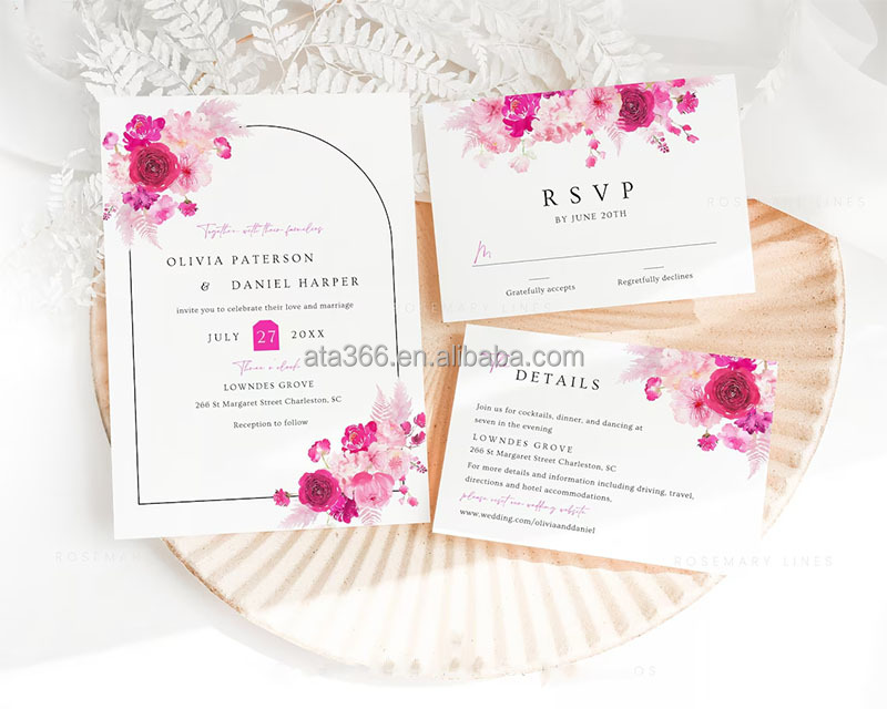 2024 Invitaciones de boda personalizadas Personalizar tarjetas de papel coloridas como accesorios de boda Proveedores de decoración de boda