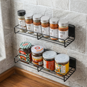 Étagère à épices magnétique à double niveau, support de rangement en métal pour cuisine, design minimaliste, forme rectangulaire - Product Image 6