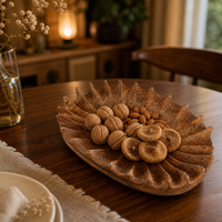 Plateau en bois de noyer noir sculpté à la main, bol à fruits secs au design bio algues marines, avec broches en laiton incrustées, plat décoratif Wabi Sabi pour table à thé