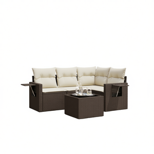 Conjunto de Sofás de Jardín Color Crema Marrón, Muebles de Ratán para Exteriores con Cojines de Espuma de Alta Densidad, Diseño Contemporáneo Impermeable - Product Image 1