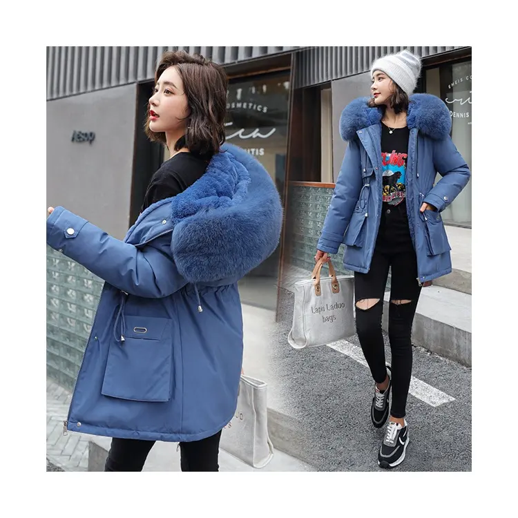 Good Quality Customized Sustainable Winter Thick Faux Fur Lining Hooded Women Parkas Casual Women Coat