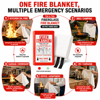Couverture anti-feu certifiée CE en fibre de verre avec étui rigide en PVC 1x1m – Outil de sécurité incendie d'urgence pour cuisine