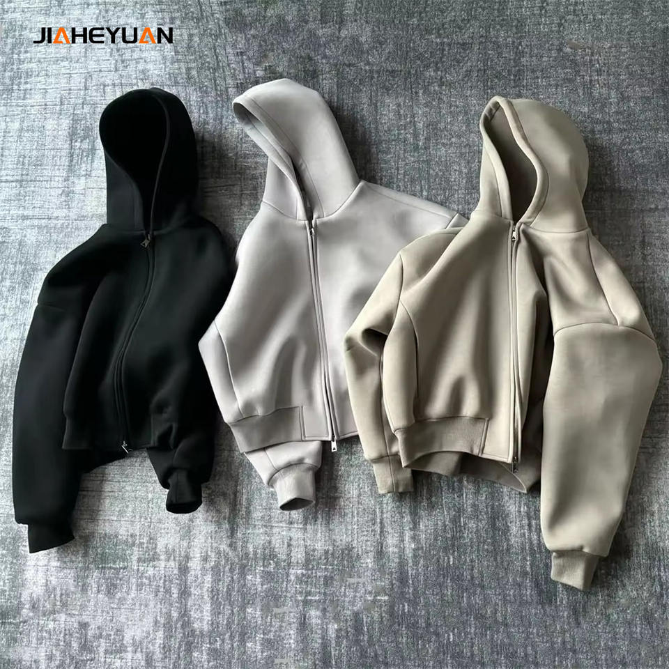 High Quality Heavyweight Cotton 500gsm Zip Up Hoodie Men Streetwear Custom Baggy Cropped Hoodies Men Sweatshirt