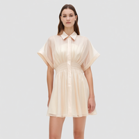Robe d'été plissée courte en A, couleur ivoire, avec col chemise, manches courtes, boutonnage frontal et taille smockée, pour femme, vente en gros sur mesure