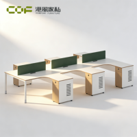 Bureau de travail moderne en MDF en forme de L, poste de travail pour 6 personnes, personnalisable avec rangement