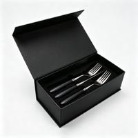 Boîte cadeau de luxe personnalisée avec logo, boîte en carton noir mat pour ensemble de couverts en acier inoxydable, fourchette, cuillère, boîtes à vaisselle