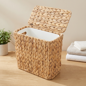 Handwoven Natural Water Hyacinth Storage <b>Basket</b> <b>with</b> <b>Lid</b> Rectangle Rustic Style for Sundries Storage Eco-Friendly Design - Product Image 3