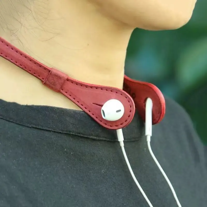 Personalizado couro pescoço fone de ouvido suporte anti-perdido fone de ouvido organizador cabo protetor cordão fone de ouvido acessório