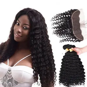 New deep kinky curly malaysian hair bundle remy natural human hair extension bundles with lace frontal best virgin hair vendors