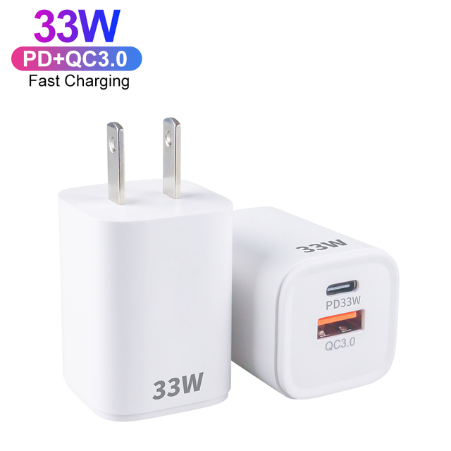2 Ports Mini Size Fast Charger PD33W QC3.0 Type C USB Portable Wall Charger US EU Plug Mobile Phone Charger for Cell Phone
