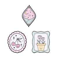Pin Enamel Kartun Pemandangan Pastel Kawaii Romantis Pot Bunga Ceri Segar Bros Gunung Bulan Perhiasan Pakaian Sehari-hari Lencana Hadiah