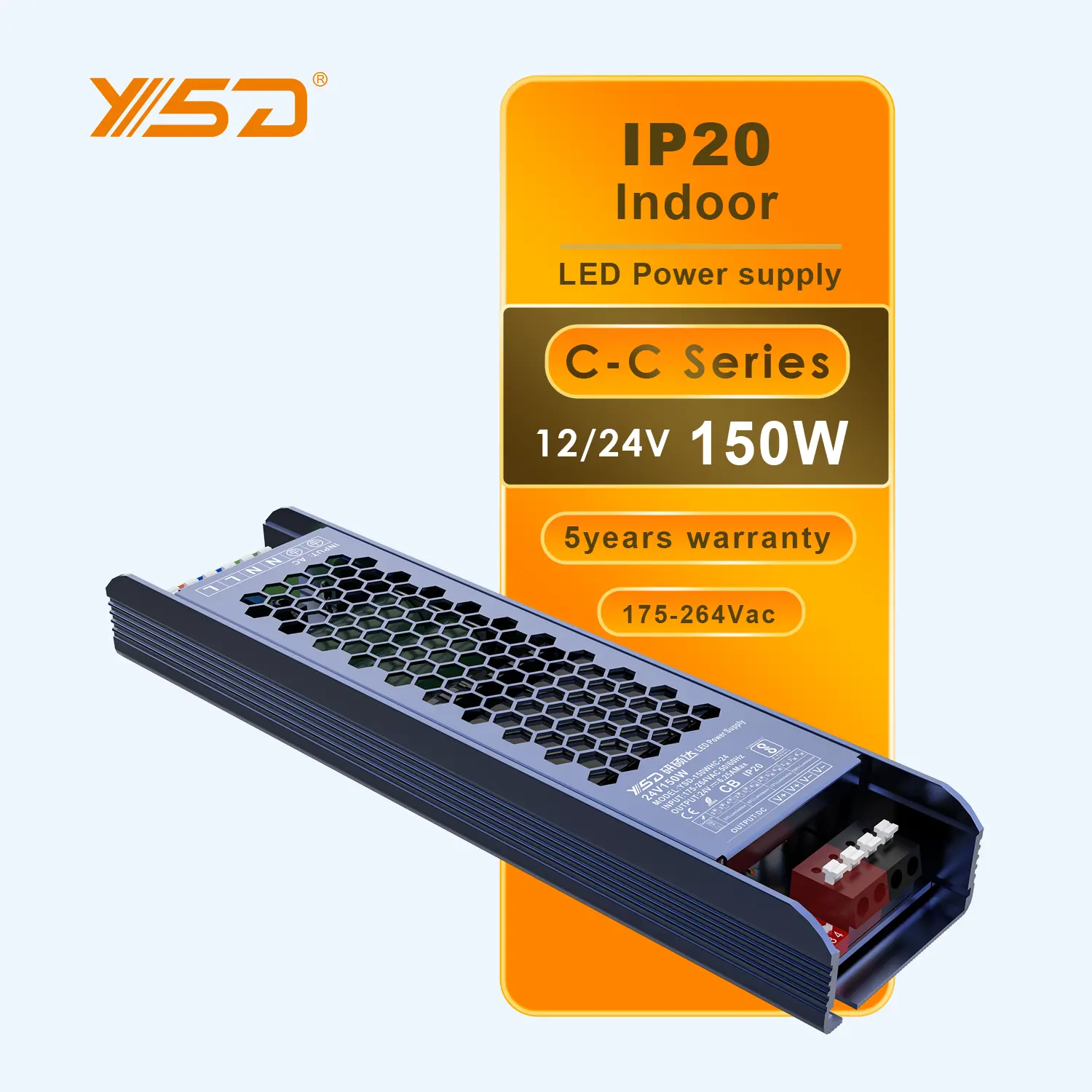 YSD slim light power driver DC12v/24v Switching Power Supply 30W 60W 100W 150W 200W 300W Led Driver 12v Led Power Supply