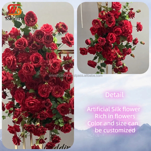 Coureur de fleur artificielle floral rouge fait à la main décoratif de mariage lisse pour la disposition de scène de fond de photographie - Product Image 2