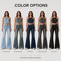 Ensemble deux pièces pour femme OEM Premium : Crop top et pantalon large en denim de coton épais délavé à l'acide, style streetwear vintage, fabrication professionnelle