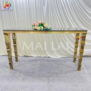 <span class=keywords><strong>Table</strong></span> haute moderne d'extérieur <span class=keywords><strong>en</strong></span> acier inoxydable avec pattes <span class=keywords><strong>en</strong></span> <span class=keywords><strong>bambou</strong></span> rectangulaires et <span class=keywords><strong>dessus</strong></span> <span class=keywords><strong>en</strong></span> verre pour bar <span class=keywords><strong>de</strong></span> mariage et fête - Product Image 1