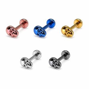 Piercing de nez en titane ASTM F136, plaqué PVD, forme de crâne, 16G 18G, avec dos droit, étanche et hypoallergénique - Product Image 1