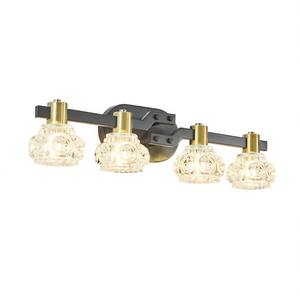 <b>Vintage</b> 4-Light Wall Sconce Black Iron Finish Clear Crystal <b>Shades</b> Bathroom Vanity Light Fixture 24 Inch - Product Image 1