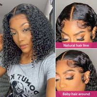 Pelucas de Cabello Humano Natural al por Mayor, Cabello Indio Virgen, Estilo Bob Corto, Rizado, con Frente de Encaje Completo HD sin Pegamento, para Mujeres Negras