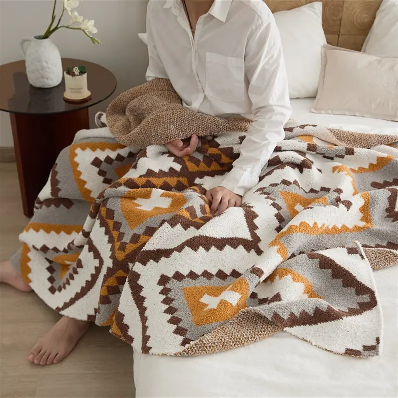 Super gemütlich Annahme individuell 100% Polyester bohème Geometrie gestrickt Decke für Winter und Heimdekoration KTE