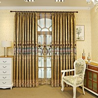 Rideau semi-occultant européen brodé de fleurs avec texture jacquard pour salon et décoration intérieure