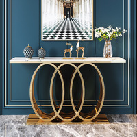 Table console d'entrée en marbre de luxe léger Table console d'entrée de salon carrée simple en titane italien et en or