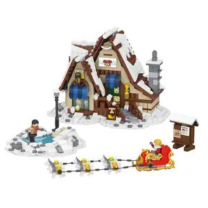 Loz 2195 2198 Santa của làng xe trượt tuyết cửa hàng giáo dục Mini khối xây dựng đồ chơi moc bánh cửa hàng Câu Đố gạch đồ chơi món quà giáng sinh