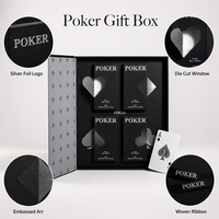 Coffret Cadeau de Poker Personnalisé Noir avec Symboles de Jeu en Feuille d'Argent et Ruban Tissé OEM
