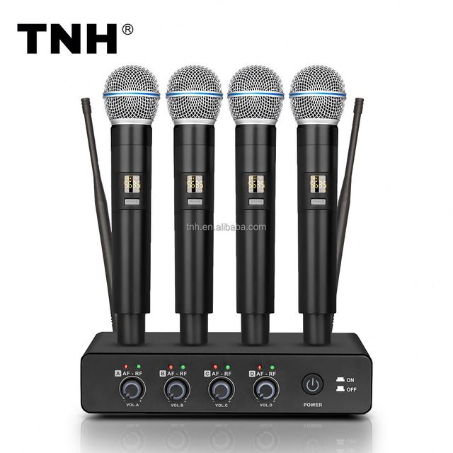TNH R4 Professional UHF Karaoke Wireless Microphone Noise Cancelling with Echo Music Volume Adjustment for Stage Performance