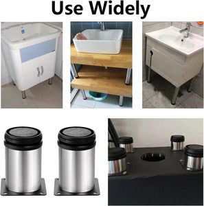 Patas Ajustables Modernas de Acero Inoxidable Plateadas de 3 Pulgadas de Diámetro para Muebles, Patas de Repuesto para Gabinetes de Cocina, Sofás, Estantes y Mesas - Product Image 4