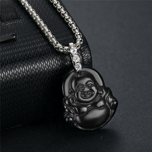 <span class=keywords><strong>Maitreya</strong></span>-collar con broche de circonia cúbica, colgante de joyería de Buda con piedra de jade natural, color negro tallado - Product Image 2