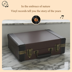 Tourne-disque rétro en cuir OEM ODM, 3 vitesses, Hi-Fi stéréo, lecteur <span class=keywords><strong>de</strong></span> disques vinyles LP avec haut-parleurs intégrés pour cadeaux <span class=keywords><strong>de</strong></span> Noël - Product Image 4