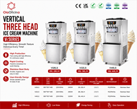 Machine à glace molle commerciale 3 saveurs, modèle vertical sur pied Vi26LS/Vi32LS/Vi40LS pour restaurant et bar