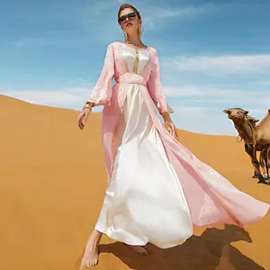 性感玫瑰刺绣两件套阿拉伯睡袍女装性感宽松连衣裙女士性感照片