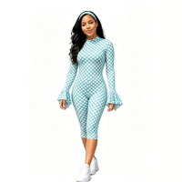 Robe mi-mollet moulante à manches longues, col rond, imprimé pois, dos échancré et volants, style streetwear, collection automne/hiver européenne et américaine