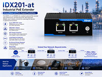 Extensor PoE Industrial de 1 Puerto con Entrada At-PoE (30W) y Salida At-PoE (30W), 10/100/1000M, para Montaje en Riel DIN
