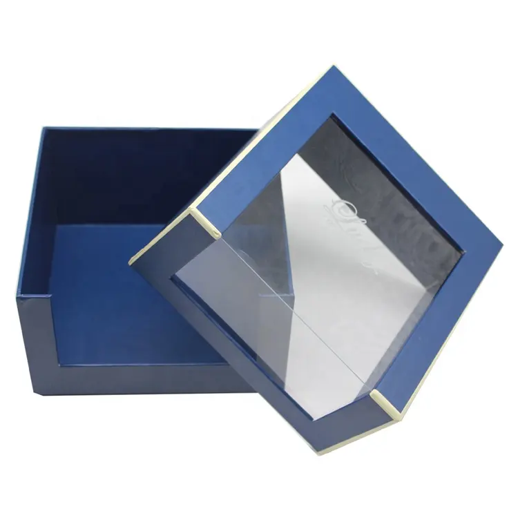 Custom Luxe Blauwe Cosmetische Geschenkdozen Met Zilverfolie Logo Hoed Display Bruiloft Bruidsmeisje Geschenkdoos
