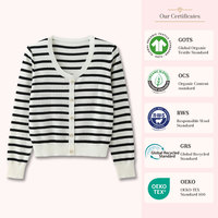 Damen V-Ausschnitt Gestreifter Wollmischung Rippstrick-Cardigan Langarm Cropped Lässige Layering-Strickjacke