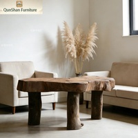 Table basse en bois massif avec bord naturel |   Meubles de salon rustiques à bords naturels irréguliers