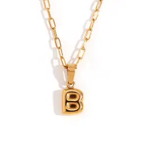 Women Balloon Initial Necklaces 18K Gold Plated Stacked Paperclip Chain Alphabet Name Bubble Letter Necklace
