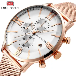 Mini Focus MF0236G Hochwertige Edelstahl Mesh Herren Quarzuhr Luxus Chronograph Analog Marke Ihre eigenen Uhren