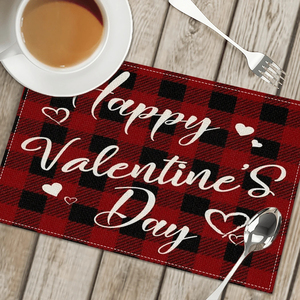 Individuelle Farbige Tischsets Valentinstag-Serie Liebes-Karo Streifen Punkt Liebesbrief Polyester Leinen Quadratisch 38cm Durchmesser Platzdeckchen - Product Image 4