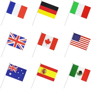 Design personalizado dupla face impresso mini ondulação todos os países bandeiras nação 14x21cm multicolor poliéster bandeiras de mão