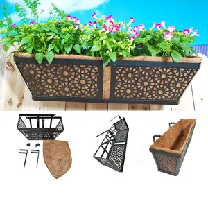 Pagar kotak penanam-24 inci penanam dinding untuk tanaman luar ruangan jendela kotak bunga pagar dek dengan Coco liner Metal hors