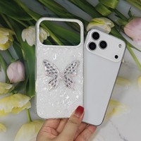Coque de téléphone 3D avec strass papillon, protection holographique pour iPhone 11 à 18, Samsung, Redmi, Huawei, OPPO, VIVO