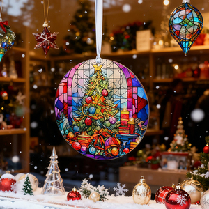 Stained Glass <b>Window</b> Hanging Winter Christmas Tree Stained Glass <b>Panel</b> for Christmas Tree Decoration - Product Image 1