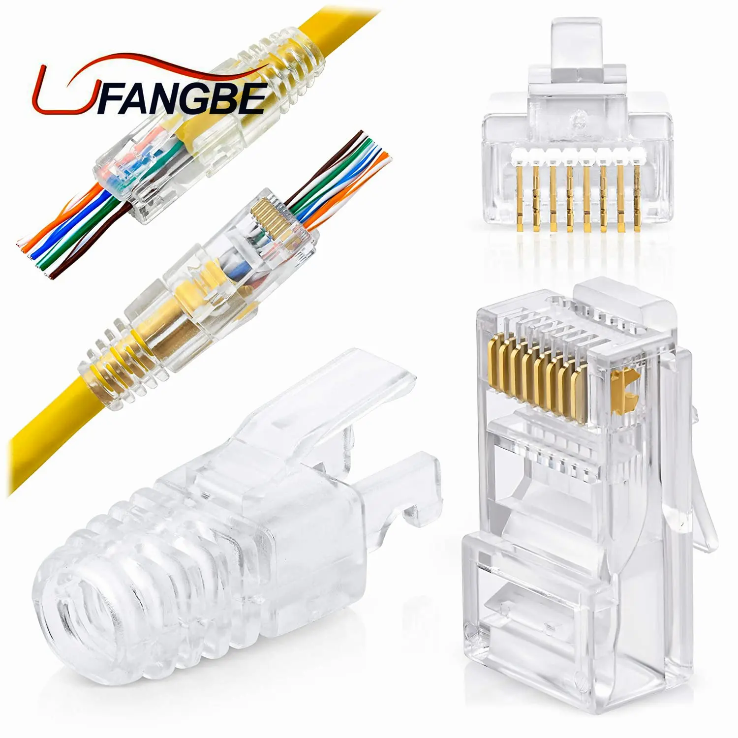 Conector Ethernet chapado en oro UTP Modular 8P8C RJ 45 RJ45 paso a través del conector RJ45 CAT6